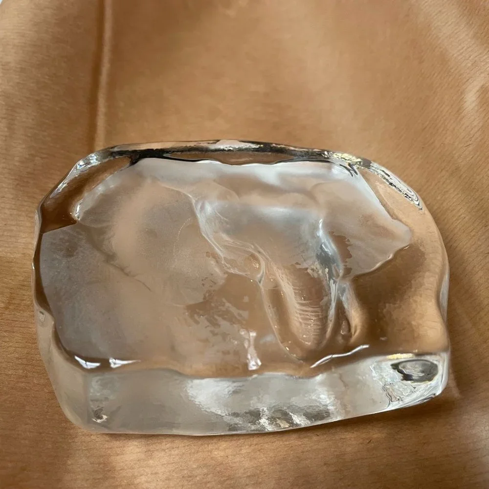 Collectible Decor Elephant Thick Slab Glass Etched Frosted Paperweight‎ Clear